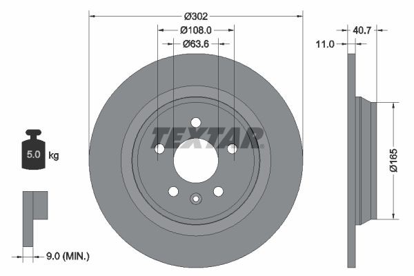 TEXTAR 92162903: Piduriketas Ø: 302mm, täis, Ø: 302mm, kaetud, ilma rattakeskmeta, ilma rattalaagrita, ilma rattakinnituspoltideta PRO
