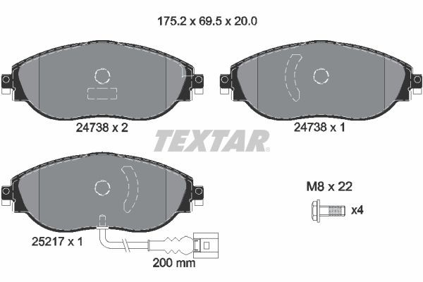 TEXTAR 2473801: Piduriklotsid Q+ koos pidurisadula kruvidega