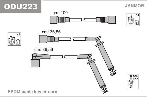 JANMOR ODU223: Augstsprieguma vadu komplekts EPDM (Ethylen-Propylen-Dien-Kautschuk), 360mm