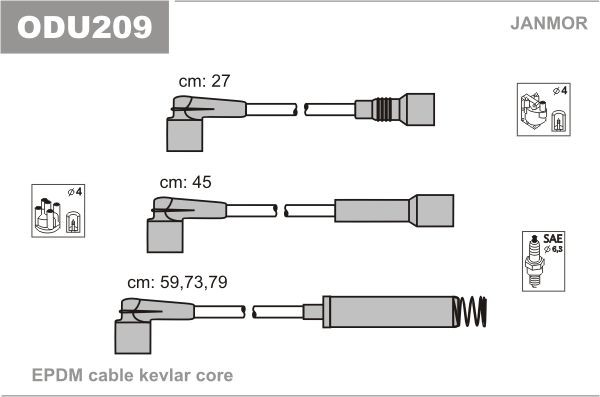 JANMOR ODU209: Augstsprieguma vadu komplekts EPDM (Ethylen-Propylen-Dien-Kautschuk), 450mm