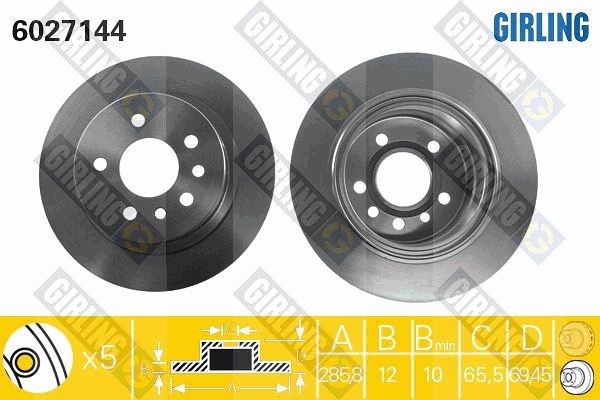 GIRLING 6027144 Bremsscheibe Ø: 286mm, voll, Ø: 286mm, lackiert
