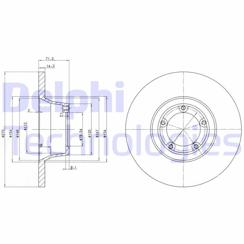 DELPHI BG2157: Disc de frână Ř: 270mm, plin, Ř: 270mm, uns