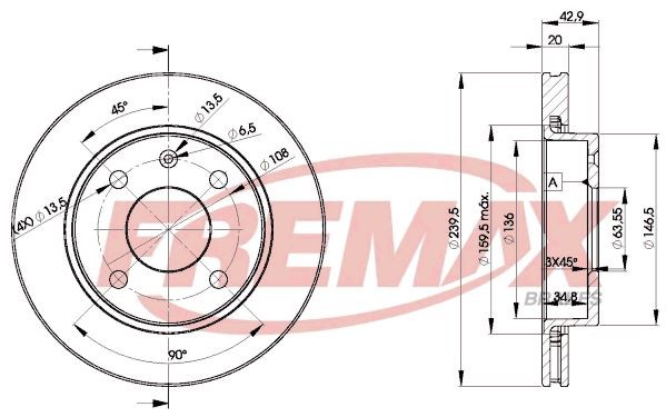FREMAX BD-1064: Piduriketas Ø: 239mm, õhutusega, Ø: 239mm, kaetud, Premium Black Carbon +