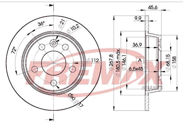 FREMAX BD-1094: Stabdžių diskas Ø: 268mm, visiškai, Ø: 268mm, padengta, Premium Black Carbon +