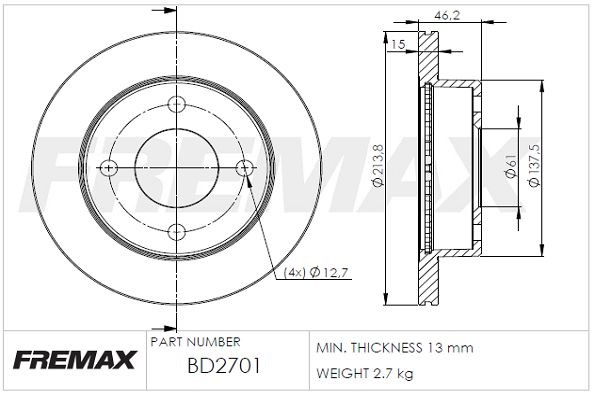 FREMAX BD-2701: Piduriketas Ø: 214mm, õhutusega, Ø: 214mm, Premium Black Carbon +