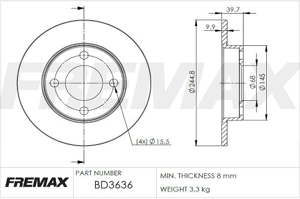 FREMAX BD-3636: Piduriketas Ø: 245mm, täis, Ø: 245mm, kaetud, Premium Black Carbon +