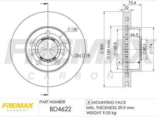 FREMAX BD-4622: Piduriketas Ø: 300mm, õhutusega, Ø: 300mm, kaetud, Premium Black Carbon +