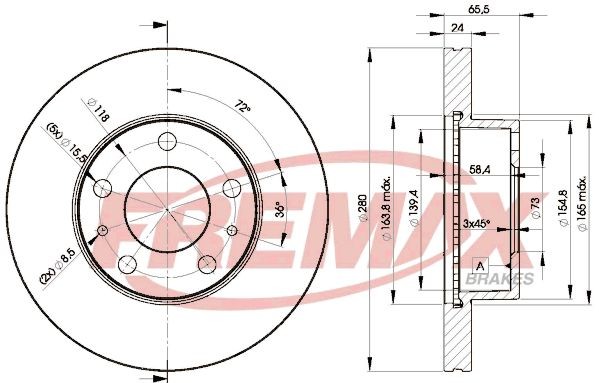FREMAX BD-4681: Bremseskive Ø: 280mm, ventileret, Ø: 280mm, coatet, Premium Black Carbon +