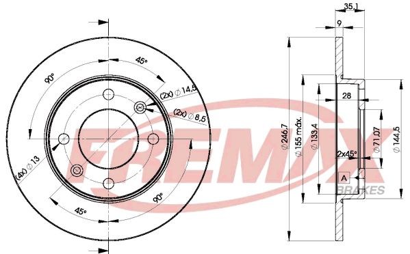 FREMAX BD-4746: Brzdový kotouč R: 247mm, plný, R: 247mm, nátěr, Premium Black Carbon +