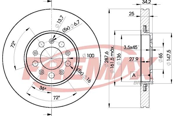 FREMAX BD-5604: Bromsskiva Ø: 288mm, ventilerad, Ø: 288mm, belagd, delbelagd, Premium Black Carbon +