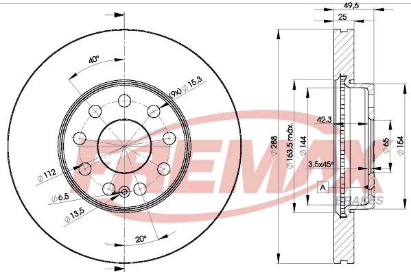 FREMAX BD-5615: Piduriketas Ø: 288mm, õhutusega, Ø: 288mm, kaetud, osalise kattekihiga, Premium Black Carbon +