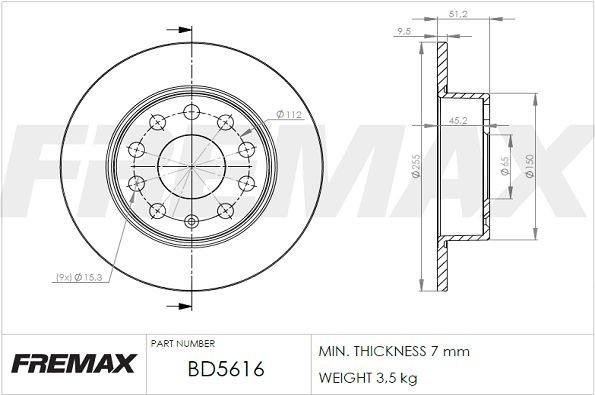 FREMAX BD-5616: Disco de freno Ø: 255mm, macizo, Ø: 255mm, parcialmente recubierto, Premium Black Carbon +