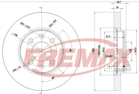 FREMAX BD-5890: Piduriketas Ø: 280mm, õhutusega, Ø: 280mm, kaetud, Premium Black Carbon +