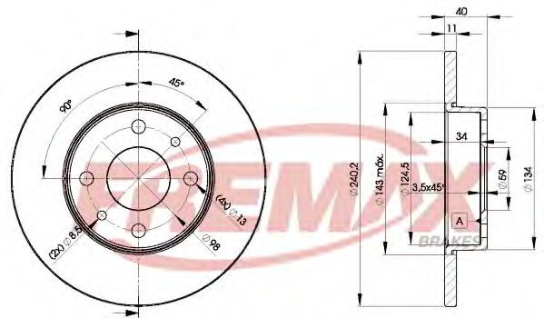 FREMAX BD-6335: Brzdový kotouč R: 240mm, plný, Premium Carbon +