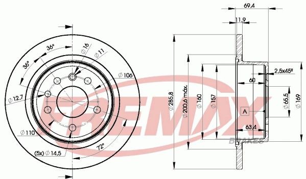 FREMAX BD-9211: Brzdový kotouč R: 286mm, plný, R: 286mm, nátěr, Premium Black Carbon +