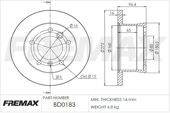 FREMAX BD-0183: Piduriketas Ø: 272mm, täis, Ø: 272mm, kaetud, Premium Black Carbon +