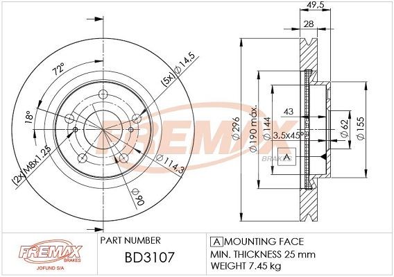 FREMAX BD-3107: Bromsskiva Ø: 296mm, ventilerad, Ø: 296mm, belagd, delbelagd, Premium Black Carbon +