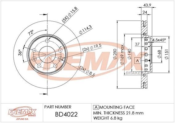 FREMAX BD-4022: Bremžu diski Ø: 280mm, ventilējams, Ø: 280mm, pārklāts, Premium Black Carbon +