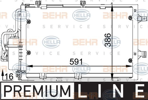 BEHR HELLA SERVICE 8FC 351 300-601: Kondenzátor klimatizácie s tesniacim kruzkom, s vysusacom, BEHR HELLA SERVICE *** PREMIUM LINE ***