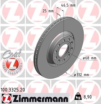ZIMMERMANN 100.3325.20: Piduriketas Ø: 312mm, välisõhutus, Ø: 312mm, kaetud COAT Z