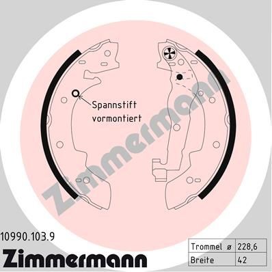 ZIMMERMANN 10990.103.9: Zestaw szczęk hamulcowych z dźwignią, Fotografia odpowiada zakresowi dostawy, z dodatkami