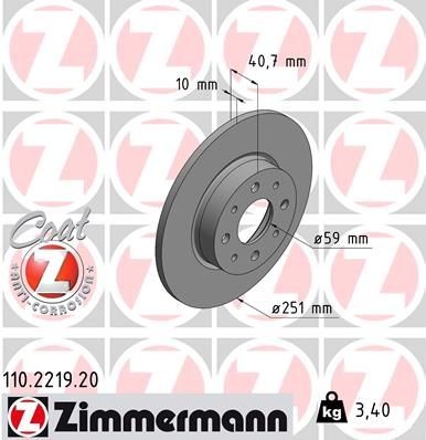 ZIMMERMANN 110.2219.20: Féktárcsa Ø: 251mm, tele, Ø: 251mm, bevonatolt COAT Z