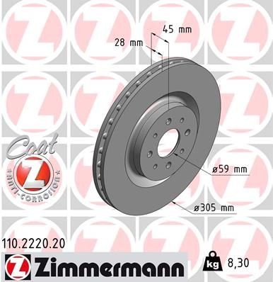 ZIMMERMANN 110.2220.20: Piduriketas Ø: 305mm, sisemine õhutus, Ø: 305mm, kaetud COAT Z