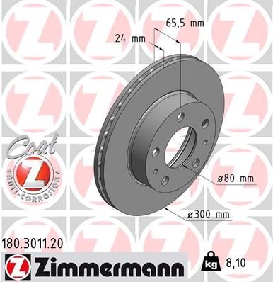 ZIMMERMANN 180.3011.20: Piduriketas Ø: 300mm, sisemine õhutus, Ø: 300mm, kaetud COAT Z