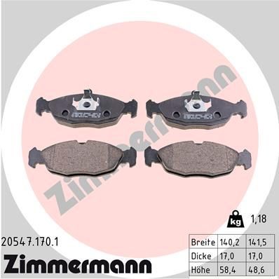 ZIMMERMANN 20547.170.1: Sada brzdových destiček, kotoučová brzda Foto odpovídá rozsahu dodávky