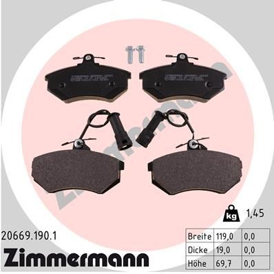 ZIMMERMANN 20669.190.1: Fékbetét készlet, tárcsafék Kép megfelel a szállítási terjedelemnek, csavarokkal