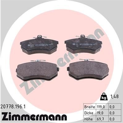 ZIMMERMANN 20778.196.1: Stabdžių kaladėlės Nuotrauka atitinka pristatytą prekę