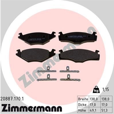 ZIMMERMANN 20887.170.1: Sada brzdových destiček, kotoučová brzda Foto odpovídá rozsahu dodávky