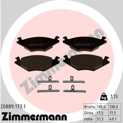 ZIMMERMANN 20889.173.1: Sada brzdových destiček, kotoučová brzda Foto odpovídá rozsahu dodávky