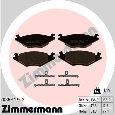 ZIMMERMANN 20889.175.2: Sada brzdových destiček, kotoučová brzda Foto odpovídá rozsahu dodávky, s pružinou