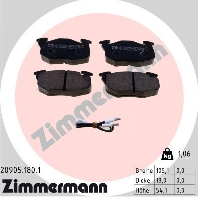 ZIMMERMANN 20905.180.1: Sada brzdových destiček, kotoučová brzda Foto odpovídá rozsahu dodávky