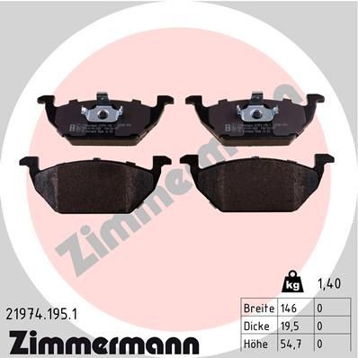 ZIMMERMANN 21974.195.1: Sada brzdových destiček, kotoučová brzda Foto odpovídá rozsahu dodávky