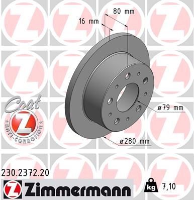 ZIMMERMANN 230.2372.20: Stabdžių diskas Ø: 280mm, visiškai, Ø: 280mm, padengta COAT Z
