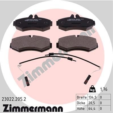 ZIMMERMANN 23022.205.2: Stabdžių kaladėlės Nuotrauka atitinka pristatytą prekę