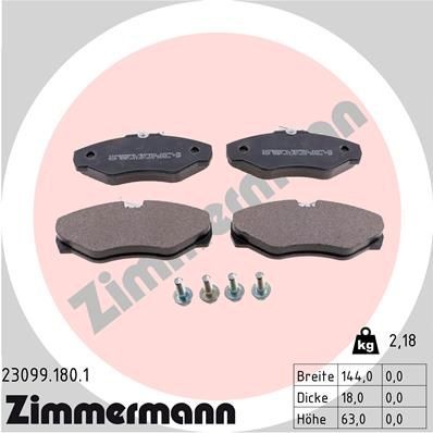 ZIMMERMANN 23099.180.1: Stabdžių kaladėlės Nuotrauka atitinka pristatytą prekę, su varžtais