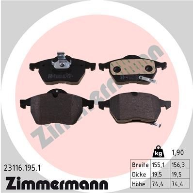 ZIMMERMANN 23116.195.1: Sada brzdových destiček, kotoučová brzda Foto odpovídá rozsahu dodávky