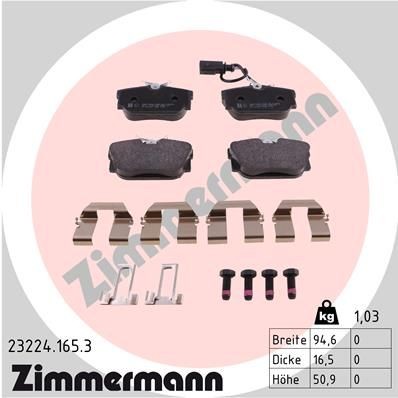 ZIMMERMANN 23224.165.3: Stabdžių kaladėlės Nuotrauka atitinka pristatytą prekę, su spyruokle, su varžtais