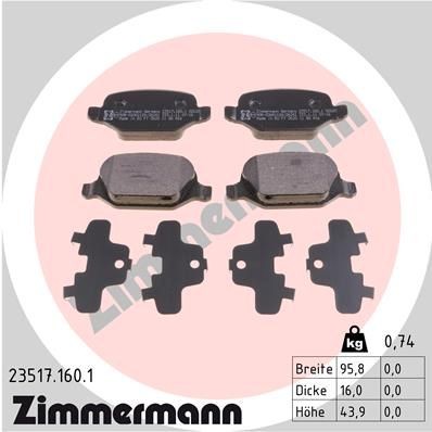 ZIMMERMANN 23517.160.1: Fékbetét készlet, tárcsafék Kép megfelel a szállítási terjedelemnek