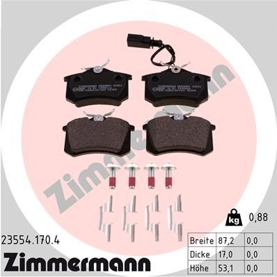 ZIMMERMANN 23554.170.4: Stabdžių kaladėlės Nuotrauka atitinka pristatytą prekę, su slydimo plokštele, su varžtais