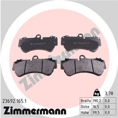 ZIMMERMANN 23692.165.1: Stabdžių kaladėlės Nuotrauka atitinka pristatytą prekę