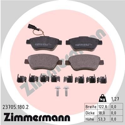 ZIMMERMANN 23705.180.2: Fékbetét készlet, tárcsafék Kép megfelel a szállítási terjedelemnek, csúszólemezzel, csavarokkal