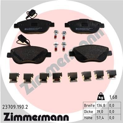 ZIMMERMANN 23709.190.2: Stabdžių kaladėlės Nuotrauka atitinka pristatytą prekę, su spyruokle, su varžtais