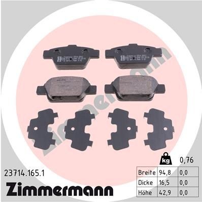 ZIMMERMANN 23714.165.1: Sada brzdových destiček, kotoučová brzda Foto odpovídá rozsahu dodávky