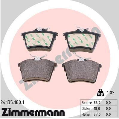 ZIMMERMANN 24135.180.1: Plăcuțe de frână Fotografia corespunde volumului livrării, cu suruburi