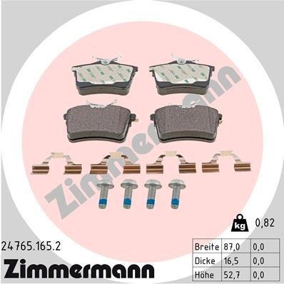 ZIMMERMANN 24765.165.2: Plăcuțe de frână Fotografia corespunde volumului livrării, cu arc, cu suruburi