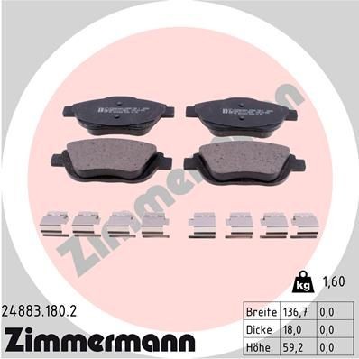 ZIMMERMANN 24883.180.2: Sada brzdových destiček, kotoučová brzda Foto odpovídá rozsahu dodávky, s pružinou, se šrouby